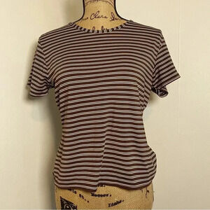 Vintage Kathy Ireland Brown Stripe Short Sleeve Top Women’s Large